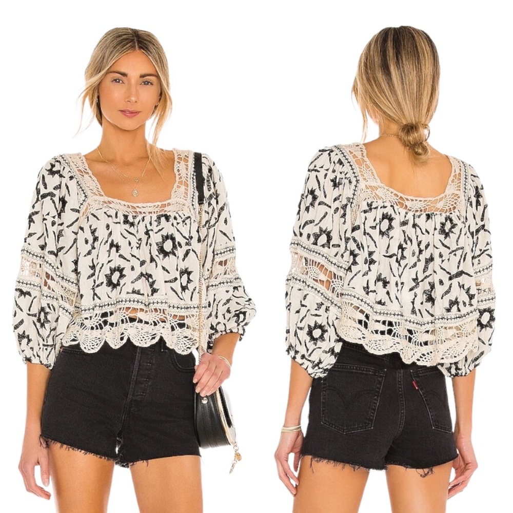 Free People Soleil Cotton Embroidery Crochet Trim Boho Top - Picture 16 of 16